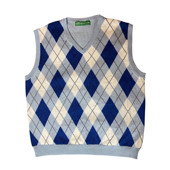 Golf Knickers Argyle Sweater Vest Men's Lt. Blue/Royal/White V-Neck XL Golf - Picture 3 of 15